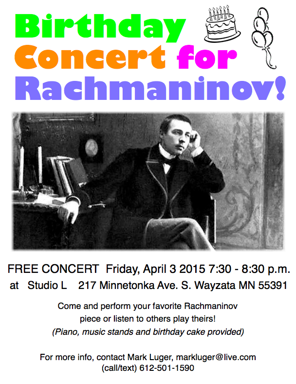 A Rachmaninov Birthday Concert in Studio L in Wayzata on April 3, 2015.
