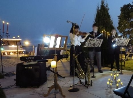 Musicians on stage at Music Under the Stars concert August 28, 2015